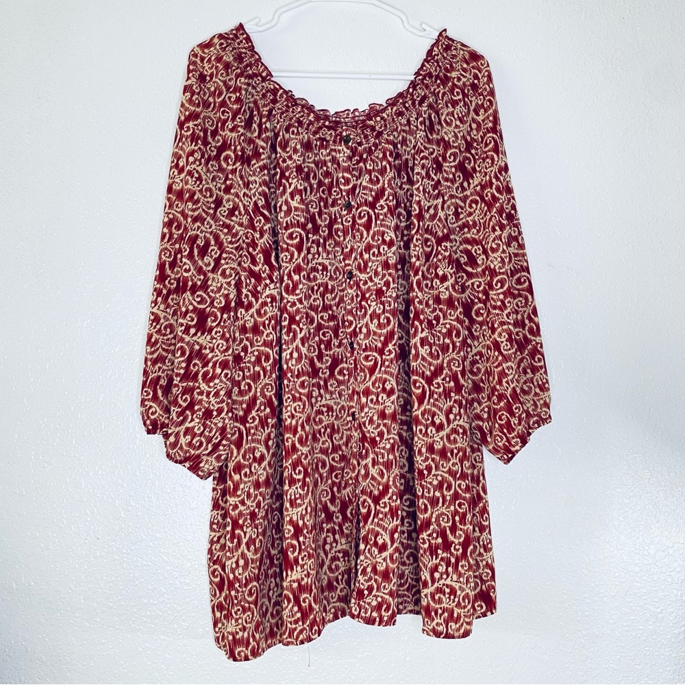 🍓 Maggie Barns Catherines Floral 3/4 Sleeve Button Front Off The Shoulder 2X